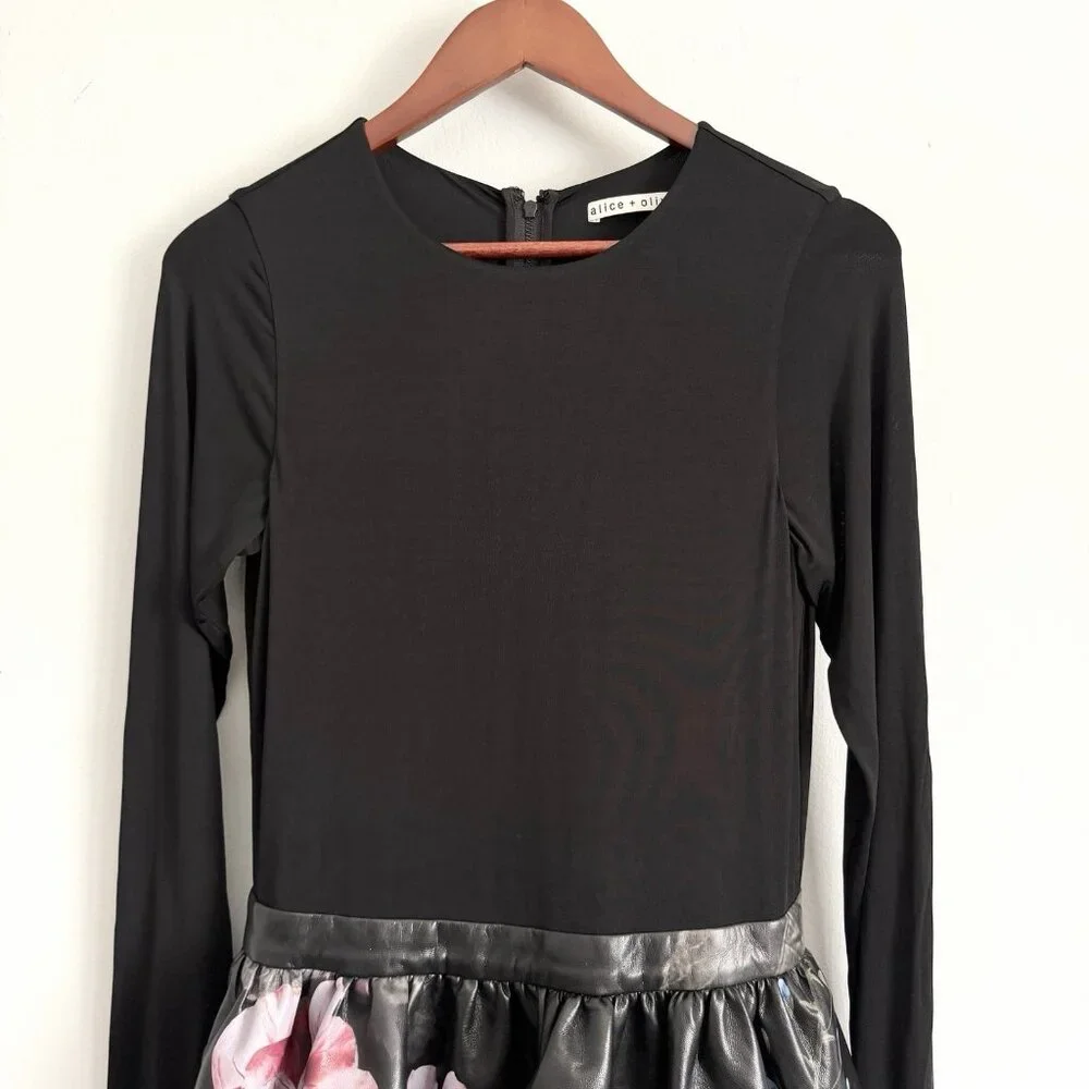 Alice + Olivia Black Chara Floral Bubble Mini Dress Long Sleeve Women’s Size 6 - Picture 3 of 8